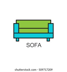Sofa line icon. High quality pictogram of sofa for home's interior. Outline vector symbol for design website or mobile app. Thin line sign of mirror for logo, visit card, etc.