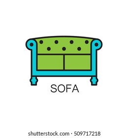 Sofa line icon. High quality pictogram of sofa for home's interior. Outline vector symbol for design website or mobile app. Thin line sign of mirror for logo, visit card, etc.