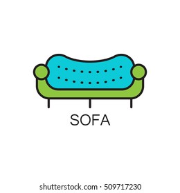 Sofa line icon. High quality pictogram of sofa for home's interior. Outline vector symbol for design website or mobile app. Thin line sign of mirror for logo, visit card, etc.