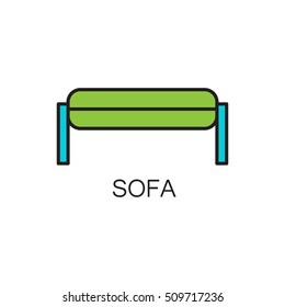 Sofa line icon. High quality pictogram of sofa for home's interior. Outline vector symbol for design website or mobile app. Thin line sign of mirror for logo, visit card, etc.