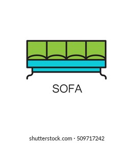 Sofa line icon. High quality pictogram of sofa for home's interior. Outline vector symbol for design website or mobile app. Thin line sign of mirror for logo, visit card, etc.