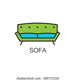 Sofa line icon. High quality pictogram of sofa for home's interior. Outline vector symbol for design website or mobile app. Thin line sign of mirror for logo, visit card, etc.
