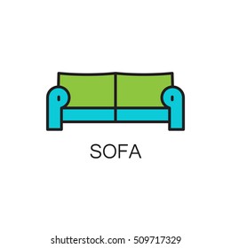 Sofa line icon. High quality pictogram of sofa for home's interior. Outline vector symbol for design website or mobile app. Thin line sign of mirror for logo, visit card, etc.