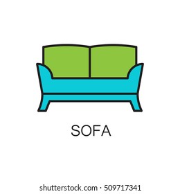 Sofa line icon. High quality pictogram of sofa for home's interior. Outline vector symbol for design website or mobile app. Thin line sign of mirror for logo, visit card, etc.