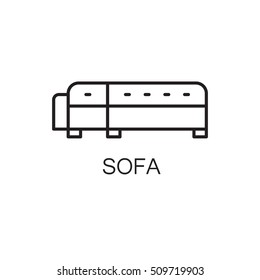 Sofa line icon. High quality outline vector pictogram on the topic of Sofa . Black line elements for web design or mobile app, logo, company's visit card, etc. Vector button EPS 10.