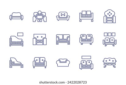 Sofa line icon set. Editable stroke. Vector illustration. Containing sofa, chaise longue.