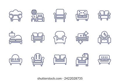 Sofa line icon set. Editable stroke. Vector illustration. Containing armchair, sofa, couch.