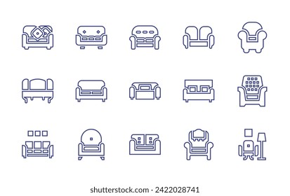 Sofa line icon set. Editable stroke. Vector illustration. Containing sofa, armchair, couch, living room.