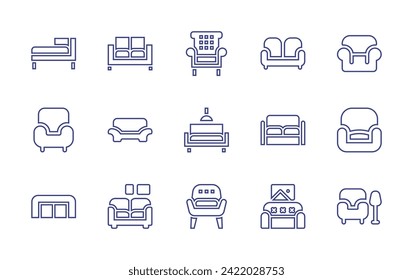 Sofa line icon set. Editable stroke. Vector illustration. Containing sofa, armchair, chaise longue, living room.