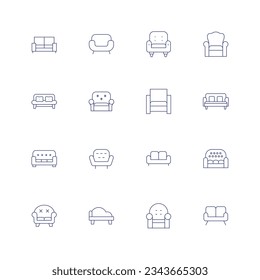 Icono de línea de Sofa establecido en fondo transparente con trazo editable. Con sofá, sillón, sofá.