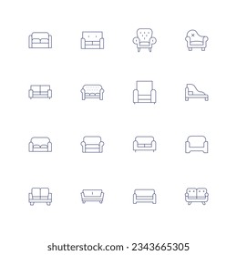 Sofa line icon set on transparent background with editable stroke. Containing sofa, armchair, chaise longue, couch.