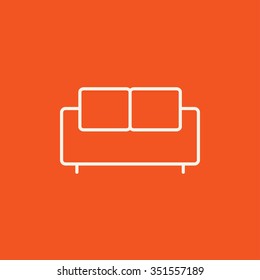 Sofa line icon for web, mobile and infographics. Vector white icon isolated on red background.