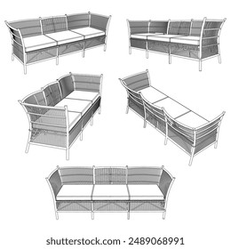 Sofa line Icons. Furniture design. Collection of sofa illustration. Modern furniture set isolated on white background.