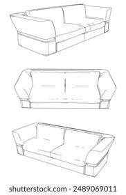 Iconos de la línea Sofá. Diseño de muebles. Colección de la ilustración del sofá. Mobiliario moderno conjunto aislado sobre fondo blanco.