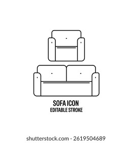 Sofá Linha Estilo Vetor Ícone Preto com Plano de Fundo Branco Design Ilustração 