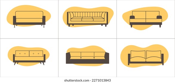Sofa linear icons set. Vector illustration in trendy flat style.