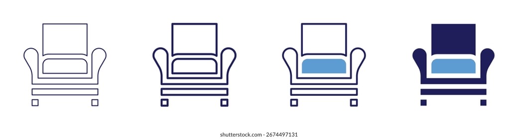 Sofa Leinen Symbol in 4 verschiedenen Stilen. Dünne Linie, Linie, Fette Linie, Duotone. Duotone-Stil. Bearbeitbarer Strich.
