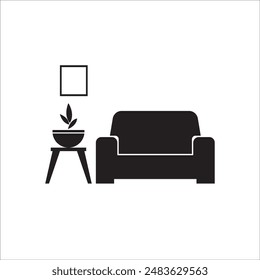 SOFA AND LIVING ROOM ICON VECTOR ILLUSTRATION SYMBOL DESIGN