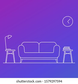 Sofa in the living room, line vector