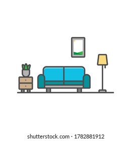 sofa in living room vector flat design illustration