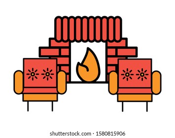 sofa livingroom forniture with chimney vector illustration design
