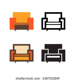 Sofa logo icon design in four style. Line, Glyph, Flat and Color Line style