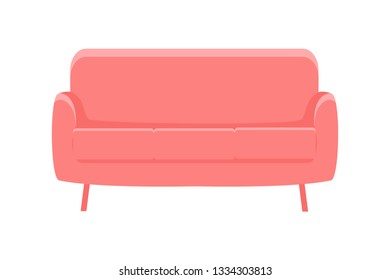 Sofa for modern living room reception or lounge. Red sofa on white background. Vector illustration
