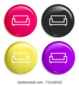 Sofa multi color glossy badge icon set. Realistic shiny badge icon or logo mockup