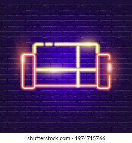 Sofa neon sign. Vector illustration for the design of advertising, catalog, banner, signboard. Furniture concept.