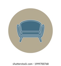 Sofa auf grauem Hintergrund. Flache Illustration in Form von dünnen Linien für die Innenausstattung. Couch mit Kissen und Rücken. Symbolische Ikone für bequemen Sitz. Vektorgrafik.
