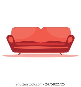 sofa on white background.red sofa lounge.Vector in flat cartoon style.