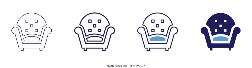 Sofa Online-Symbol in 4 verschiedenen Stilen. Dünne Linie, Linie, Fette Linie, Duotone. Duotone-Stil. Bearbeitbarer Strich.