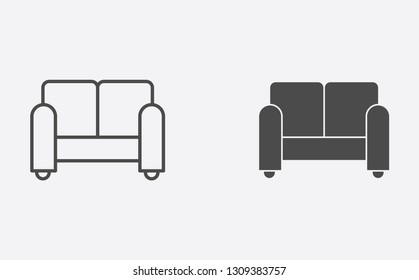 Sofa outline and filled vector icon sign symbol