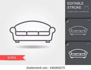 Sofa. Outline Icon With Editable Stroke. Linear Symbol Of The Furniture And Interior With Shadow