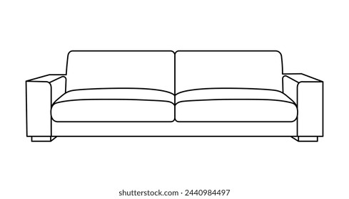 Icono de contorno de sofá. Ilustración de arte de línea del sofá. Salón moderno, muebles en estilo escandinavo para el interior del hogar. Ilustración de vector lineal aislado sobre fondo blanco.