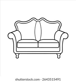 Icono de Vector de contorno de sofá sobre fondo blanco