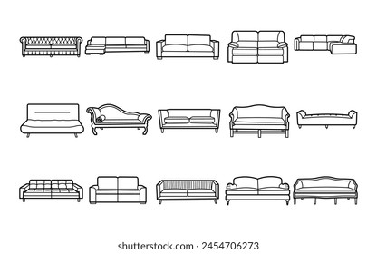 Sofa Outline Vector Set Illustration