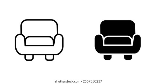 Sofa outlined and solid icon vector collection.