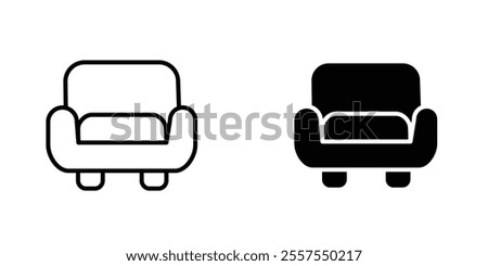 Sofa outlined and solid icon vector collection.