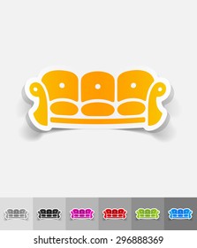 sofa paper sticker with shadow. Vector illustration