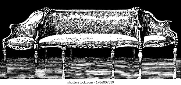 A sofa of peculiar pattern, as a short one for two persons only, having two or three chairbacks. A long sofa may have a settee at each end partly cut off from the body of the piece, vintage