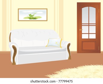 Sofa with pillow. Fragment of living room. Vector