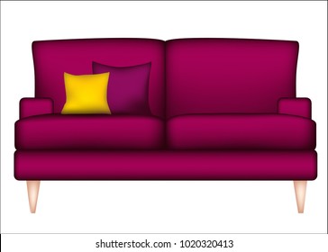 Sofa. Pillows. Interior. A piece of furniture. Burgundy.