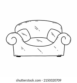 Sofa with pillows. Vector doodle illustration. Living room furniture. Element interior for house.
