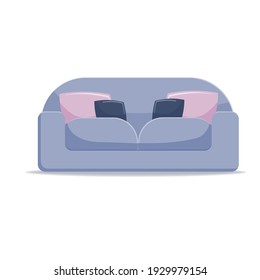 Sofa with pillows vector illustration isolated on white background.