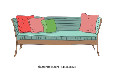 sofa with pillows, vector, white background