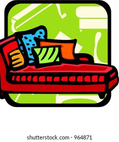 Sofa mit Kissen.Pantonfarben.Vektorgrafik