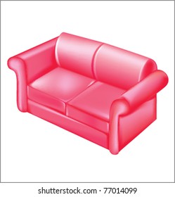 Sofa pink realistic vector illustration