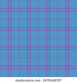 Sofa Plaid Textur nahtlose, neutrale Muster Check Vektorgrafik. 60er Jahre Tartan Hintergrundgewebe Textil in violett und cyan Farbe.