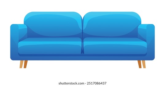 Sofa with plush cushions and wooden legs. Vector illustration isolated on white background